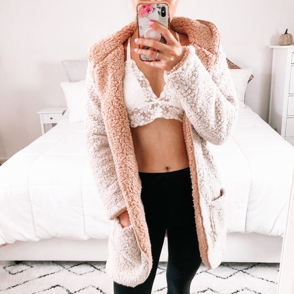 Reversible Sherpa Pink Pocket Cardigan Jacket - Picture 7 of 8